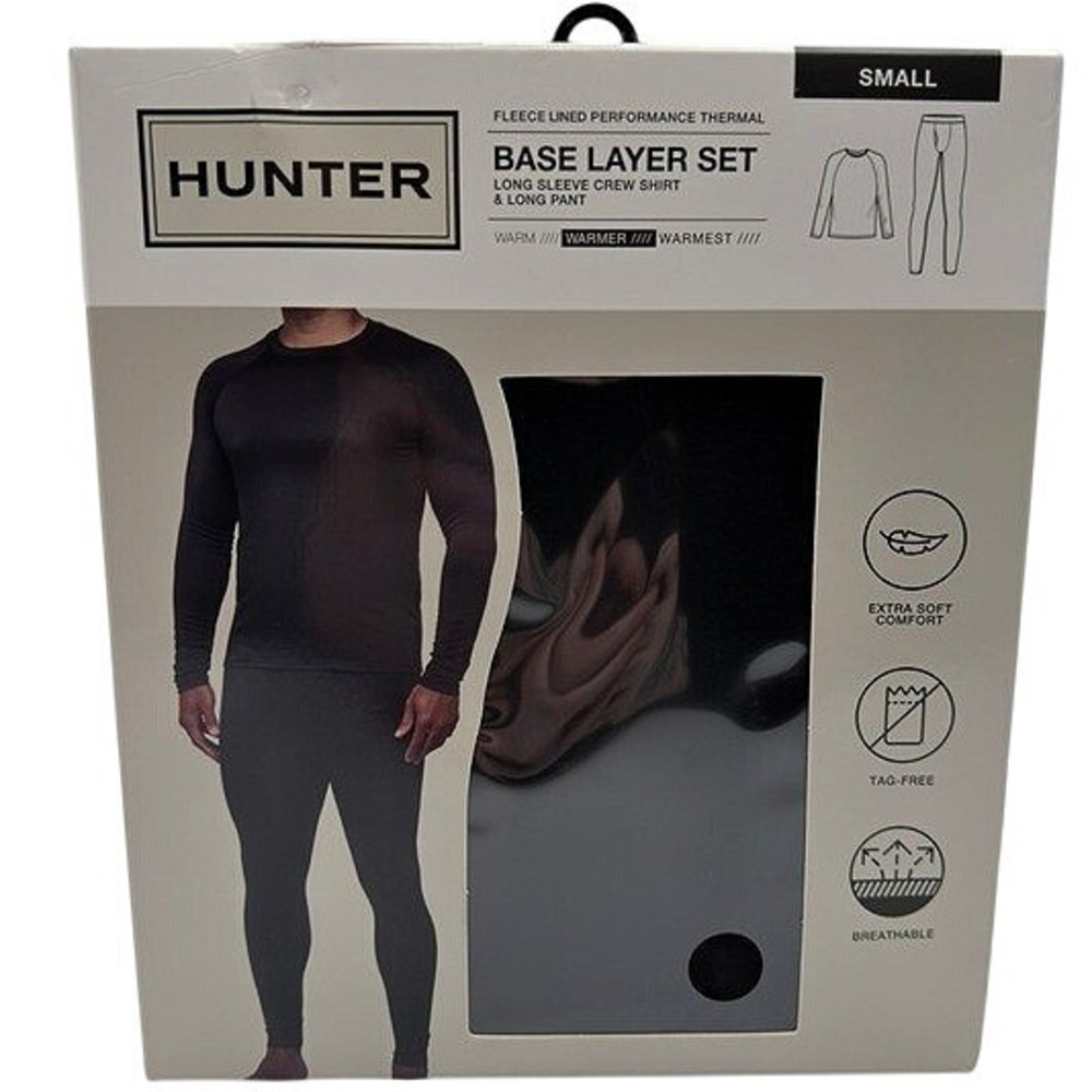 Hunter Mens Fleece Lined Performance Thermal Base Layer Set Black Small NEW